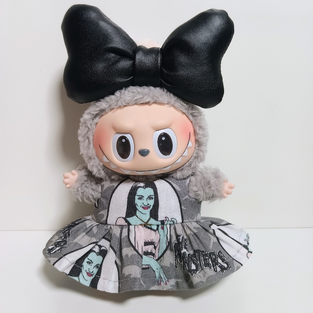 The Munsters Lily Dress and Faux Leather Bow Custom Made to Fit Labubu